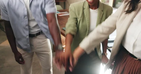 Applause, hands stack and business people in office, copywriting and celebration Stock Footage 329600654