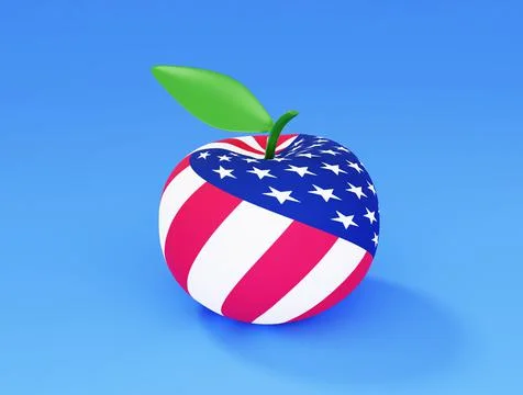 An apple with American flag, 3d render Stock-Illustration