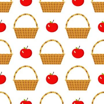 Apple and basket pattern on light background Stock Illustration