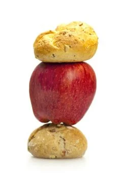 Apple and bread  isolated on white Stock Photos