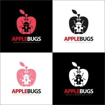Apple and bugs insect beetle silhouette modern logo set template design 스톡 일러스트