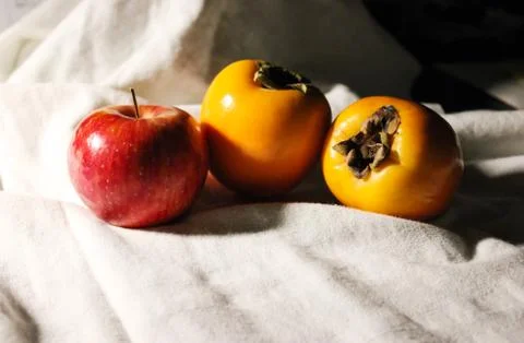 Apple and different fruit on bed look beautiful Stock Photos