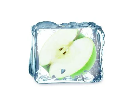 Apple and ice cube Stock Photos