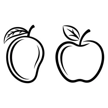 Apple and Mango Line Art Vector Illustration Ilustração Stock