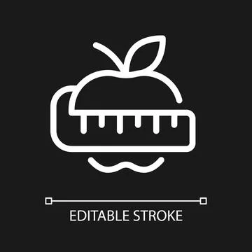 Apple and measuring tape pixel perfect white linear ui icon for dark theme 스톡 일러스트