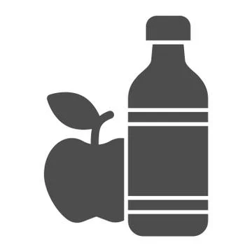 Apple and mineral water solid icon, healthy lifestyle concept, bottle of water Stock Illustration
