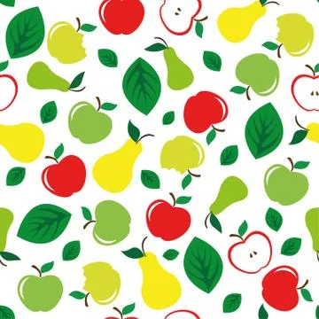 Apple and pear seamless pattern white background Stock Illustration