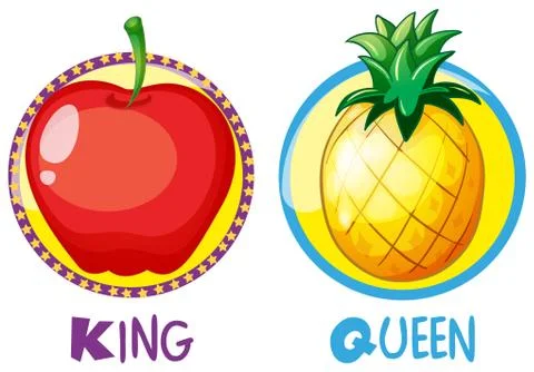 Apple and pineapple on round badges Stock Illustration