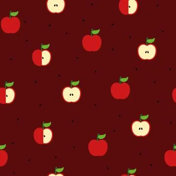 Apple and seed pattern on dark red background Stock-Illustration
