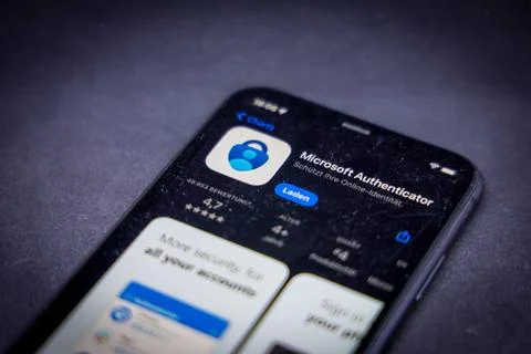   Apple App Store auf einem iPhone. Apps-Charts - gratis - Microsoft authe... Stock Photos