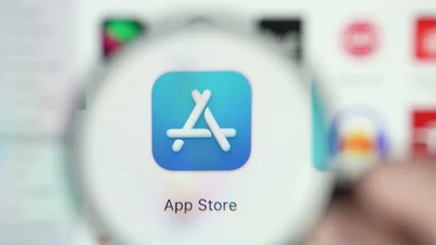 Apple App Store On a Computer Screen Closeup Macro Shot Stock Footage 219151671