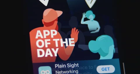 Apple App store on iPhone. Selecting and opening App Store. Macro Stock Footage 149545111