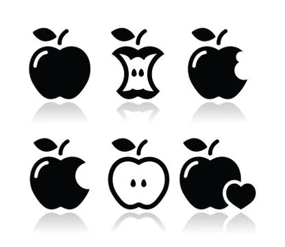 Apple, apple core, bitten, half vector icons Stock Illustration