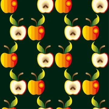 Apple background. illustration. Textile red and green apples pattern Stock Illustration
