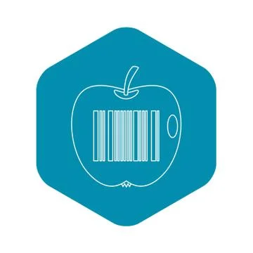 Apple with barcode icon, outline style Stockillustratie