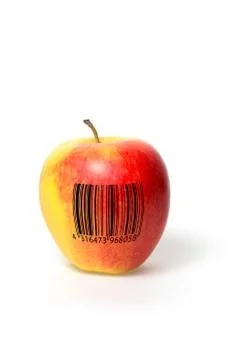 Apple with barcode Stock Photos