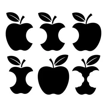 Apple Bite Icons Set Whole and Eaten Apple Silhouette Vector Collection Stock Illustration