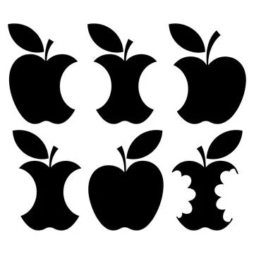 Apple Bite Icons Set Whole and Eaten Apple Silhouette Vector Collection Stock Illustration
