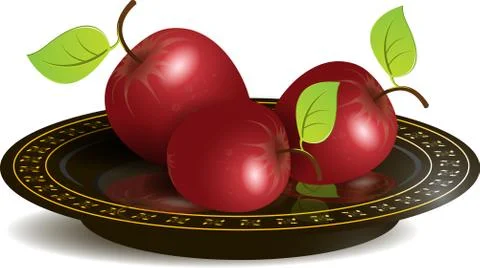 Apple on black dish Stock Illustration