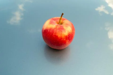 Apple on a blue background 스톡 사진