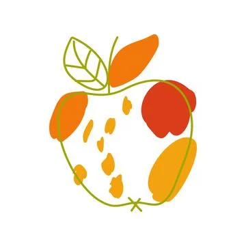 Apple in the boho style. A line and a spot. Stock Illustration