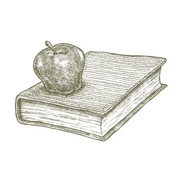 Apple on book drawing, school concept Stock Illustration