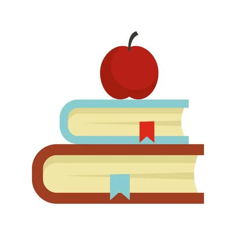 Apple on book stack icon flat isolated vector Stock Illustration