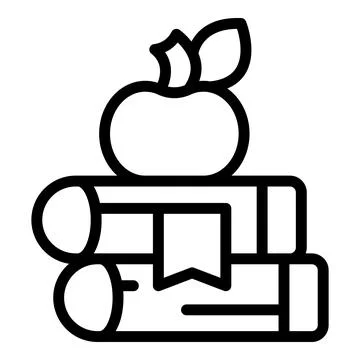 Apple on book stack icon outline vector. Stack data Stock Illustration