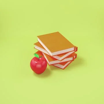 An apple with a books. 3d render Stock Illustration