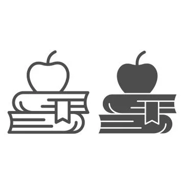 Apple on books line and solid icon, school concept, stack of books and apple 스톡 일러스트