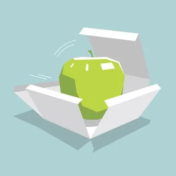 Apple in the box. Isolated on blue background. Stock Illustration