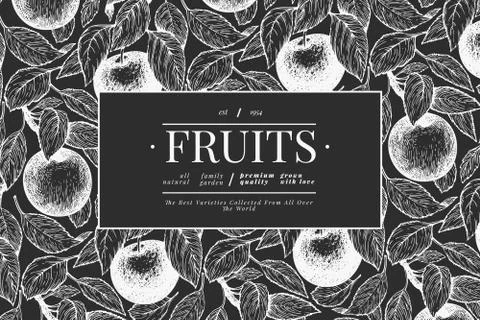 Apple branch design template. Hand drawn vector garden fruit illustration on  Stock Illustration