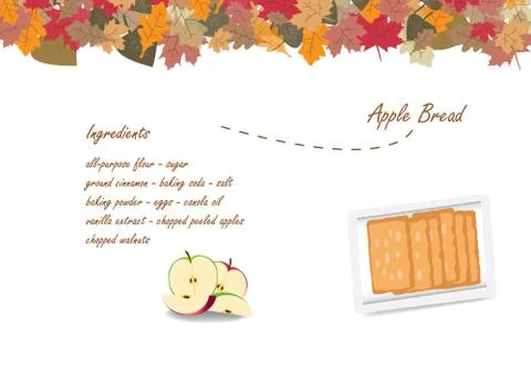 Apple bread cooking ingredients on white autumn background Stock Illustration
