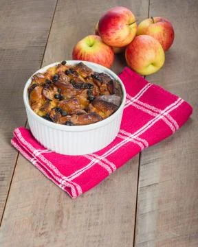 Apple bread pudding with raisins Stock Photos