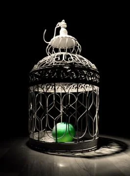 Apple in a cage and dark background Stockfoto's