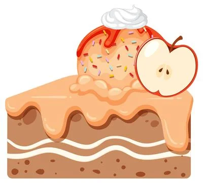 Apple Cake Slice with Ice Cream and Sprinkles Illustrazione stock
