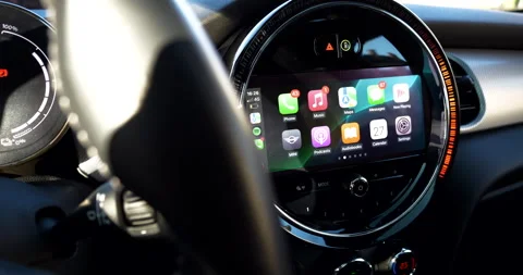 Apple CarPlay on Mini Cooper Dashboard Stock Footage 312177644