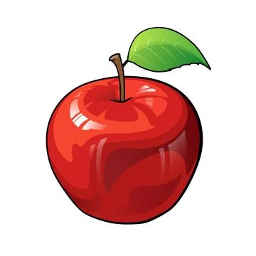 Apple cartoon, Apple with leaf isolate on white background. Stock Illustration