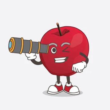 Apple cartoon mascot character using a monocular Stock Illustration