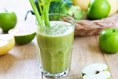 Apple with Celery and Broccoli smoothie Stock Photos