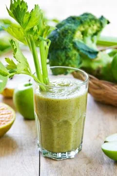Apple with Celery and Broccoli smoothie Stock Photos