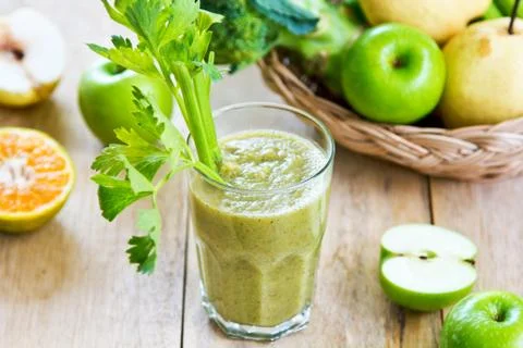 Apple with Celery and Broccoli smoothie Stock Photos