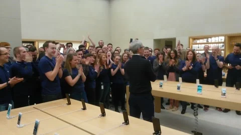 Apple CEO Tim Cook stops by Glasgows Apple store Stock Footage 149128712