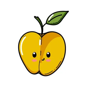 Apple character with funny face. Happy cute cartoon red and yellow apple vector Stock Illustration