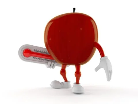 Apple character holding thermometer Stock Illustration