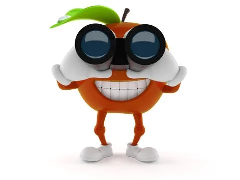 Apple character looking through binoculars Stock Illustration