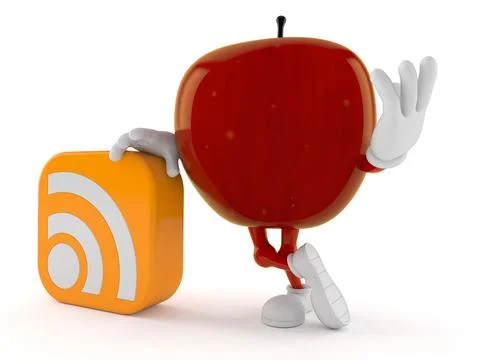 Apple character with RSS icon Stock Illustration