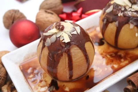 Apple with chocolate Stock Photos