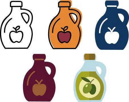 Apple cider bottle icon set graphic design element Stock Illustration