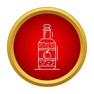 Apple cider bottle line icon in red circle Stock Illustration